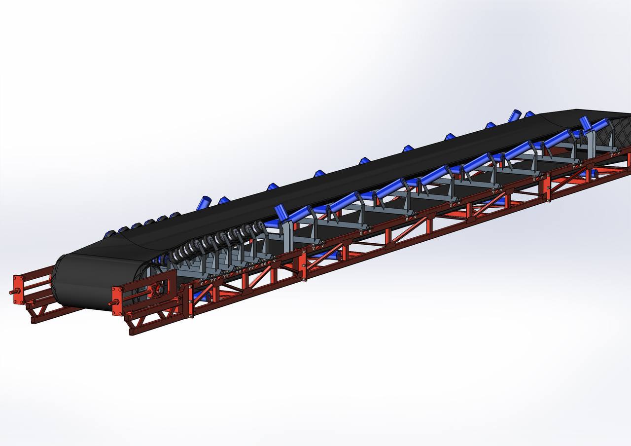 3D-модель конвейера со стороны роликовых опор